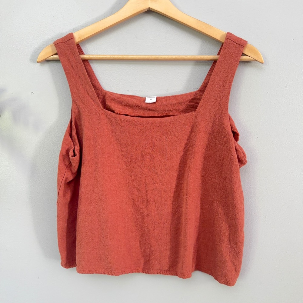 Prinbara Tank Top Coastal Festival Square Neck Sleeveless Terracotta Crop Summer